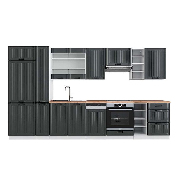 Vicco Fame-Line Küchenzeile Anthrazit Landhaus/Weiß 355 cm AP Eiche günstig online kaufen