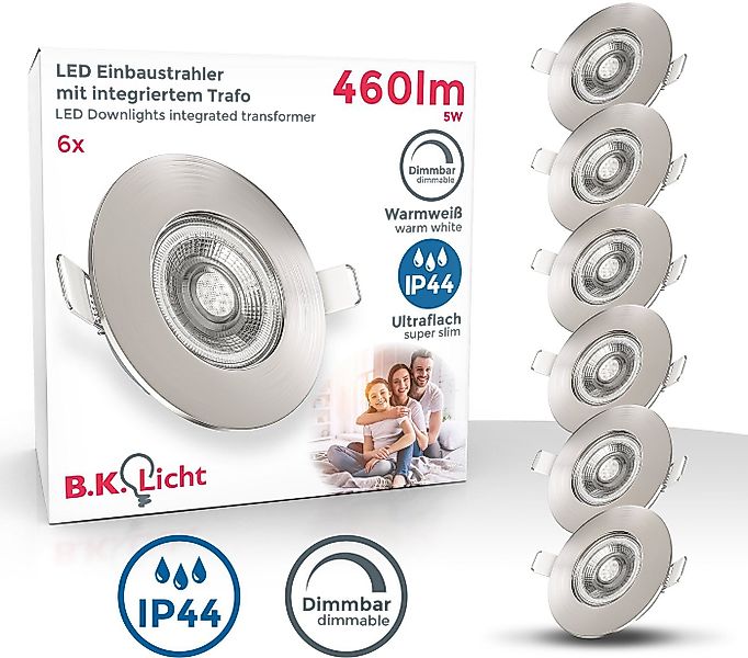 B.K.Licht LED Einbauleuchte 6er Set Bad Einbaustrahler, Dimmbar, IP44, LED günstig online kaufen