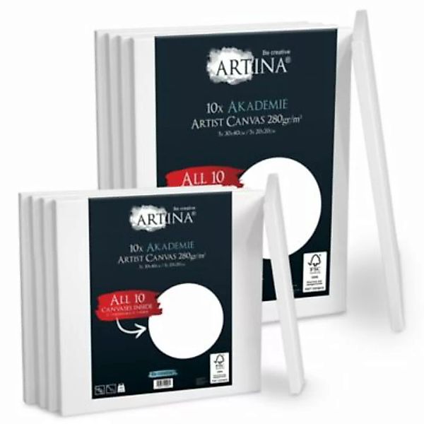 Artina 10er Set Akademie Keilrahmen 30x40 und 20x20 cm weiß Gr. one size günstig online kaufen