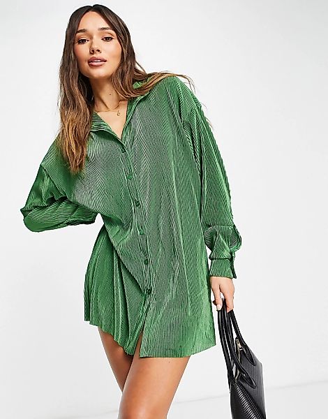 ASOS DESIGN – Plissiertes Hemdkleid in Grün günstig online kaufen