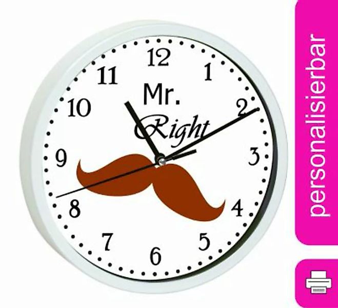 CreaDesign Kinder Wanduhr laufruhig personalisiert mit Name Bart mustache w günstig online kaufen