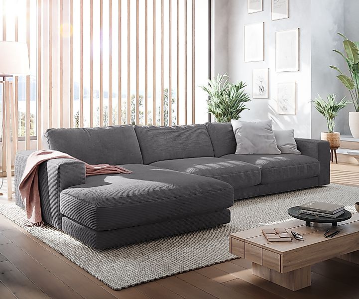 Ecksofa Cubico 350x190 cm Cord Anthrazit Recamiere links günstig online kaufen