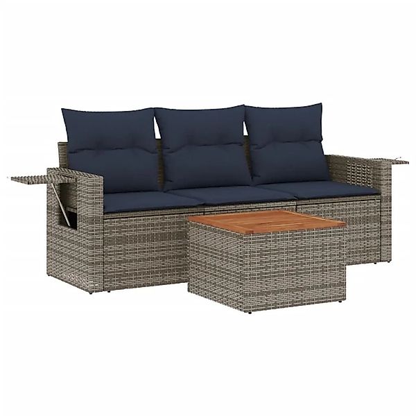 vidaXL 4-Tlg Gartensofa-Set mit Kissen Grau Polyrattan 3224437 günstig online kaufen