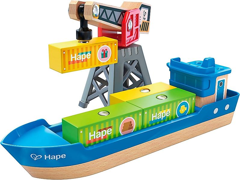 Hape Spielzeug-Schiff Frachtschiff und Hafenkran günstig online kaufen