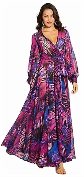 ZWY Abendkleid Sexy langes Kleid mit Laternenärmeln und tiefem V-Print günstig online kaufen