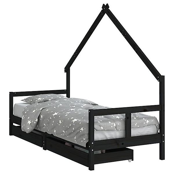 vidaXL Kinderbett, Jugendbett mit Schubladen Schwarz 80x200 cm Massivholz K günstig online kaufen