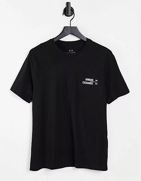 Armani Exchange – T-Shirt in Schwarz mit kleinem Box-Logo mit Text günstig online kaufen