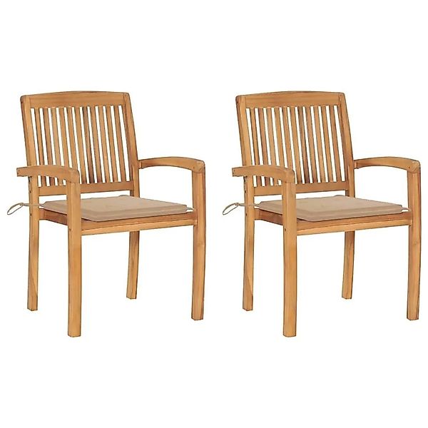 vidaXL Gartenstühle 2 Stk mit Beige Kissen Massivholz Teak 3063255 günstig online kaufen