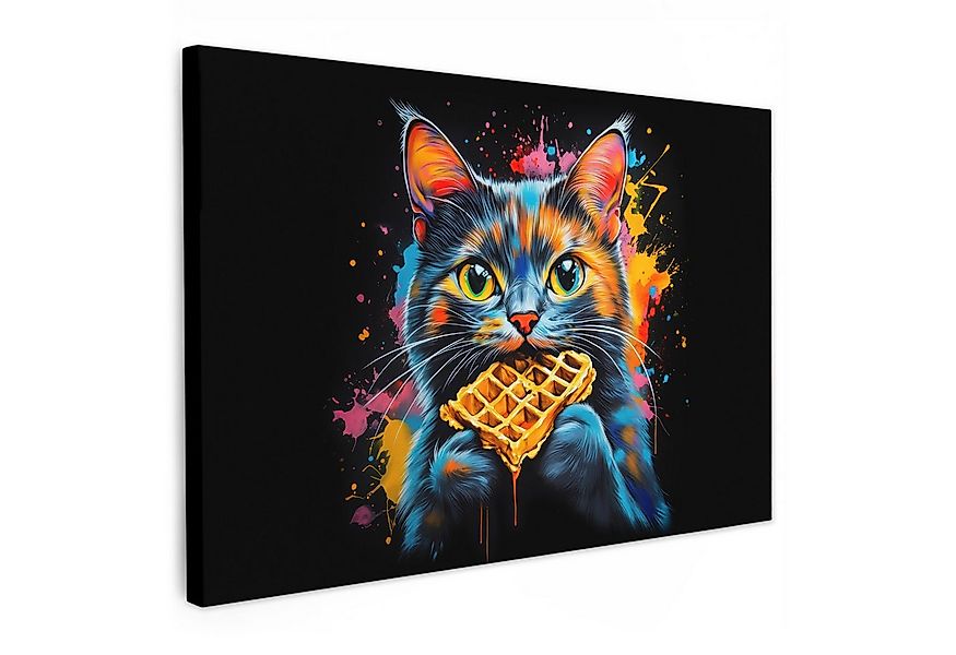OneMillionCanvasses® Leinwandbild Katze - Graffiti - Bunt - Waffel - Essen, günstig online kaufen