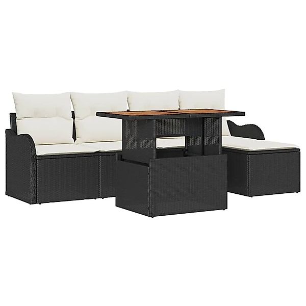 vidaXL Gartensofa-Set mit Kissen 6 Stk Schwarz und Creme Poly-Rattan 334944 günstig online kaufen