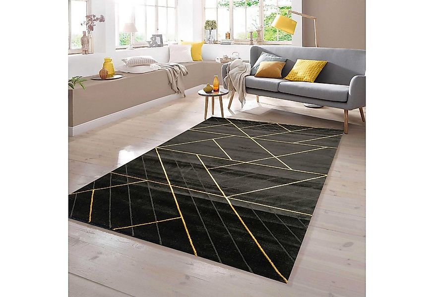 TeppichHome24 Teppich Teppich modern geometrisches Muster in schwarz gold, günstig online kaufen