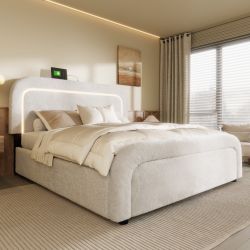 Flieks Polsterbett, LED Holzbett mit Ladefunktion günstig online kaufen