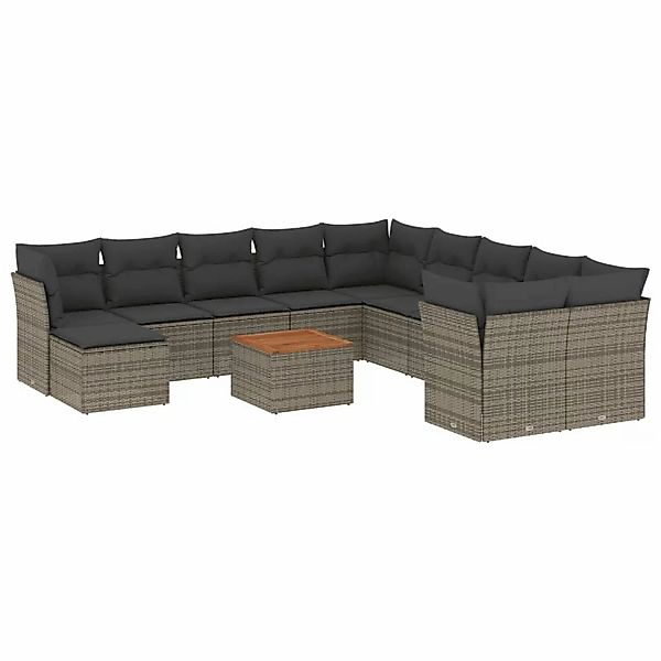 vidaXL 12-tlg Garten-Sofagarnitur mit Kissen Grau Poly Rattan Modell 37 günstig online kaufen