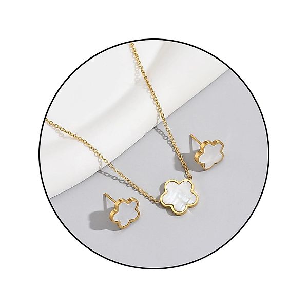 GOLDKLEIN Schmuckset Blumen Edelstahl Ohrringe Halskette Set Perlmutt (2-tl günstig online kaufen