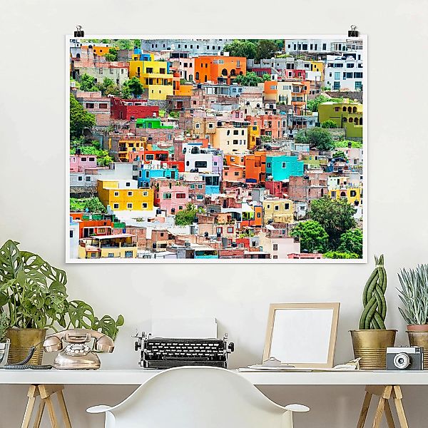 Poster Architektur & Skyline - Querformat Farbige Häuserfront Guanajuato günstig online kaufen
