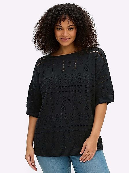 Sheego Strickpullover Kurzarm-Pullover Kurzarm Ajour günstig online kaufen