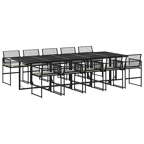 vidaXL 11-Tlg Garten-Essgruppe mit Kissen Schwarz Poly Rattan 3295011 günstig online kaufen