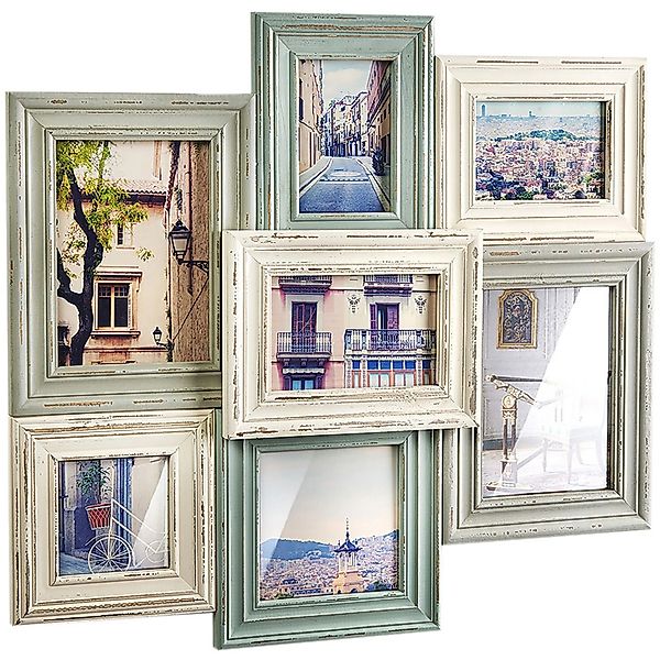 Kobolo Bilderrahmen Collage Holz VINTAGE Pastell 7 Bilder 54x49 cm günstig online kaufen
