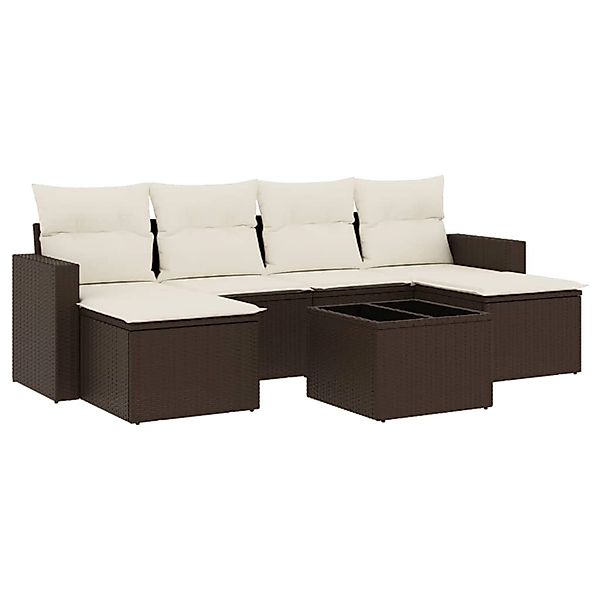 vidaXL 7-Tlg Garten-Sofagarnitur mit Kissen Braun Poly Rattan 3219323 günstig online kaufen