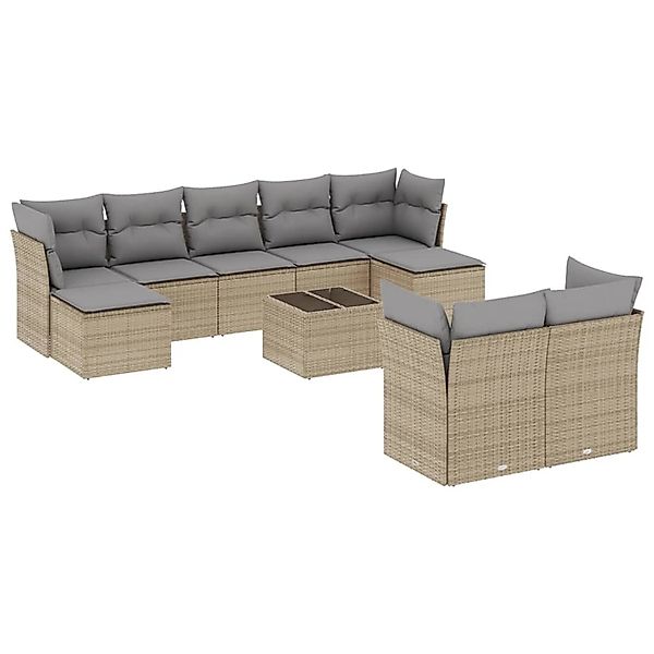 vidaXL 10-Tlg Garten-Sofagarnitur mit Kissen Beige Poly Rattan 3218319 günstig online kaufen