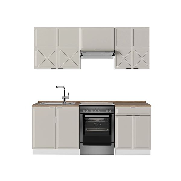 Vicco Fame-Line Küchenzeile GrauBeige/Weiß 200 cm AP Eiche günstig online kaufen