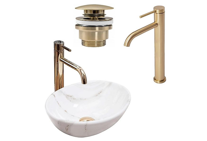 wohnwerk.idee Aufsatzwaschbecken Waschbecken Marmor Optik Gäste WC / Gäste günstig online kaufen