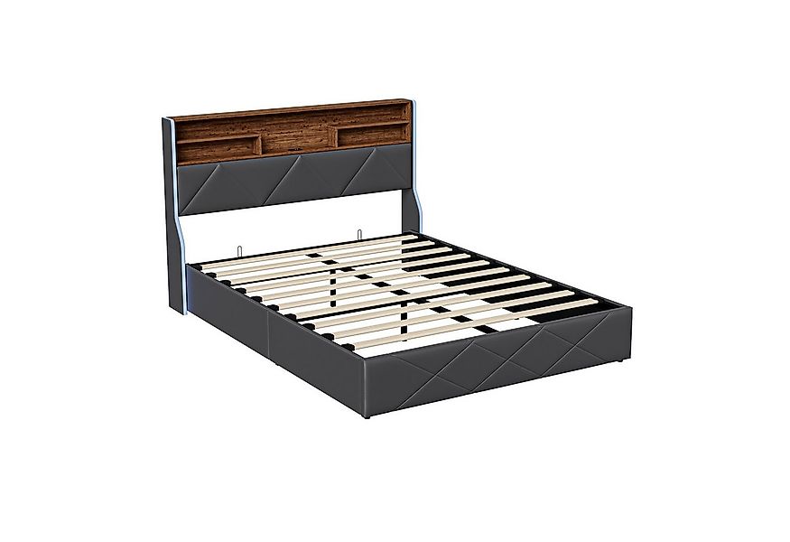Gdood Polsterbett Stauraumbett Doppelbett LED, Kunstleder (Type-C + 2 USB, günstig online kaufen