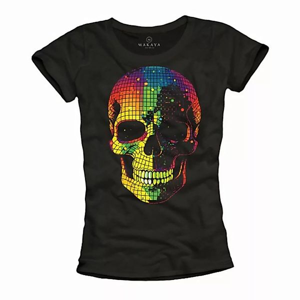 MAKAYA Print-Shirt Totenkopf Disco Skull Rockige Mode Damen Sommer Top Goth günstig online kaufen