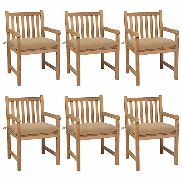 Gartenstühle 6 Stk. Mit Beigen Kissen Massivholz Teak günstig online kaufen
