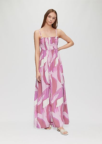QS Maxikleid Gemustertes Viskosekleid mit Smok-Detail günstig online kaufen