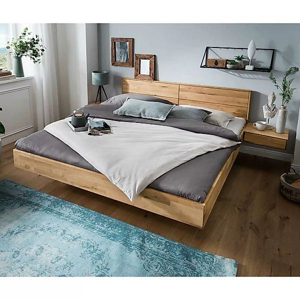 Großes Bett mit Nachtkommoden aus Wildeiche Massivholz geölt modern (dreite günstig online kaufen