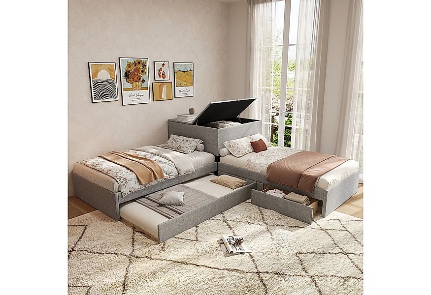 Flieks Kinderbett, Einzelbett 90x200cm mit Ausziehbett 90x190cm Stauraum un günstig online kaufen