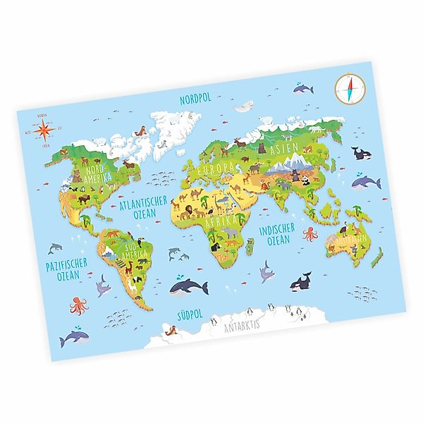 nikima Poster Kinder Weltkarte 3D, Weltkarte, günstig online kaufen