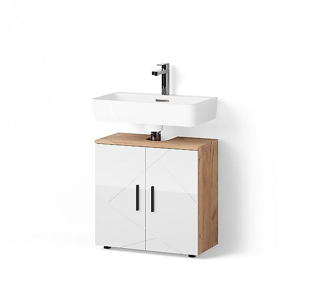 Livinity® Waschbeckenunterschrank Ronco, Weiß Hochglanz/Goldkraft Eiche/Gol günstig online kaufen