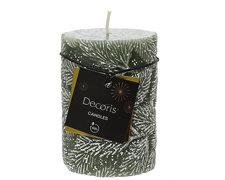 Kaemingk Stumpenkerze, Stumpenkerze Paraffin 10cm mit Tannenzweig Muster Ro günstig online kaufen