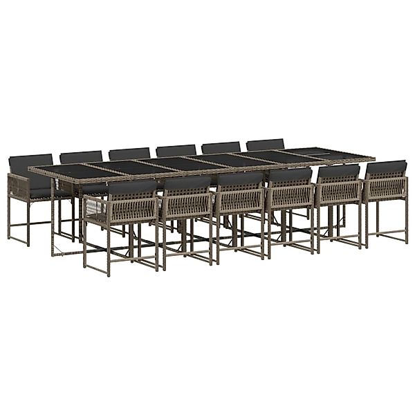 vidaXL 13-tlg Garten-Essgruppe mit Kissen Grau Poly Rattan Modell 9 günstig online kaufen