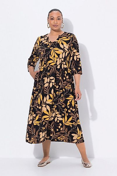 Ulla Popken Maxikleid Jersey-Maxikleid A-Linie Tunika-Ausschnitt 3/4-Arm günstig online kaufen