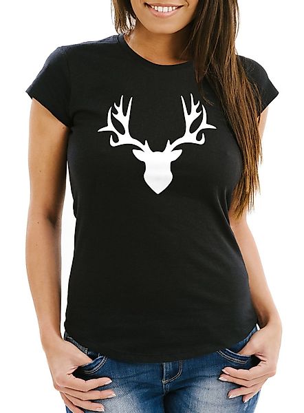 MoonWorks Print-Shirt Damen T-Shirt Hirsch Geweih günstig online kaufen