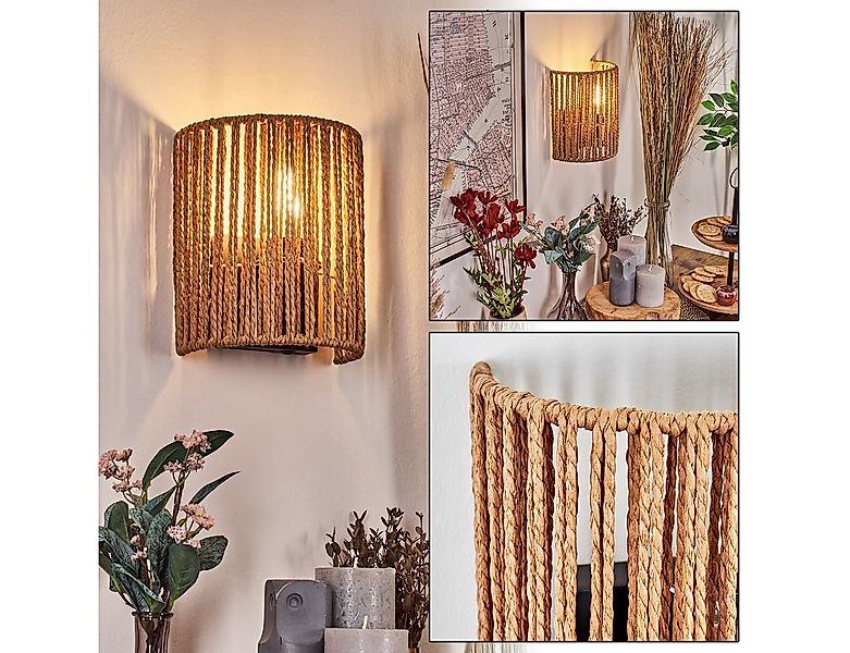 hofstein Wandleuchte Wandlampe aus Metall/Seil in Schwarz/Natur mit Lichtef günstig online kaufen
