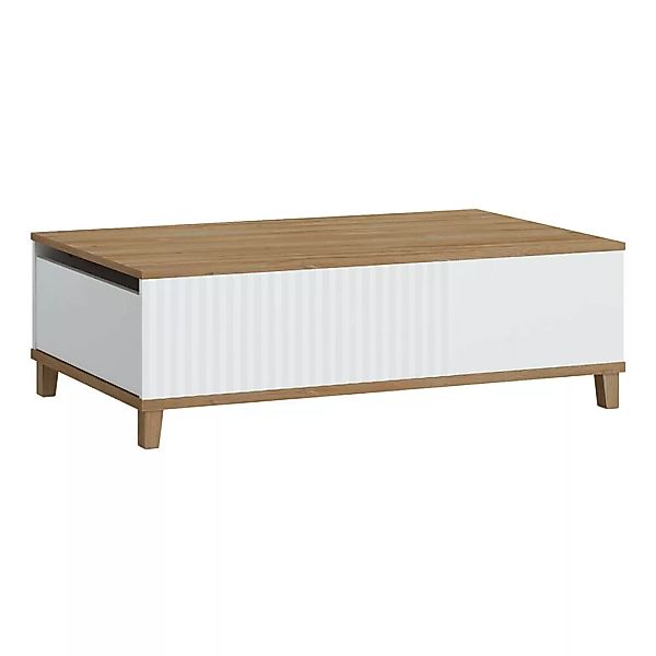 Wohnzimmer Couchtisch mit 2 Schubladen PLYMOUTH-129 in weiß mit Eiche Nb., günstig online kaufen
