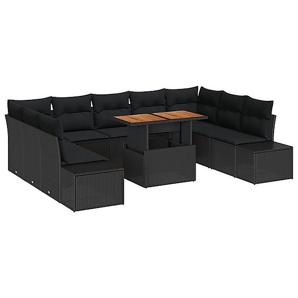 vidaXL Loungesofa 10-teiliges Garten-Sofa-Set mit Kissen Schwarz Poly-Ratta günstig online kaufen