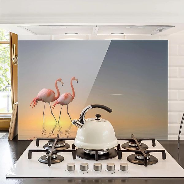 Glas Spritzschutz Tiere - Querformat 3:2 Flamingo Love günstig online kaufen
