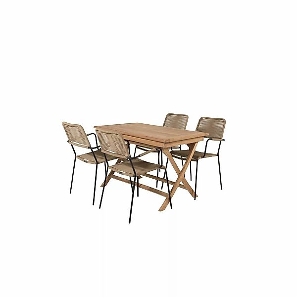 ebuy24 Kenya Gartenset Tisch 70x120cm Natur 4 Stühle Lindos Braun günstig online kaufen