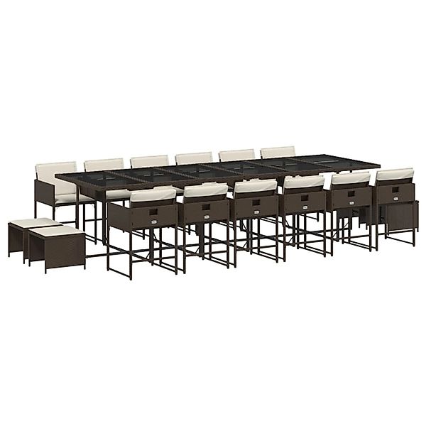 vidaXL 17-Tlg Garten-Essgruppe mit Kissen Braun Poly Rattan 3211365 günstig online kaufen