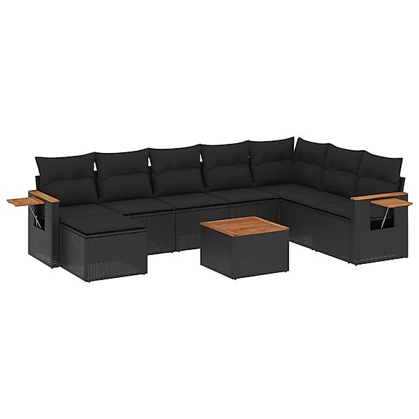 vidaXL 9-Tlg Garten-Sofagarnitur mit Kissen Schwarz Poly Rattan 3227091 günstig online kaufen