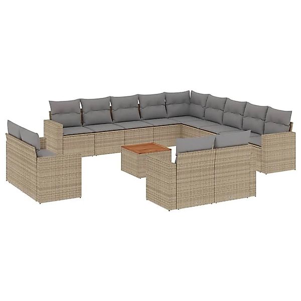 vidaXL 14-Tlg Garten-Sofagarnitur mit Kissen Beige Poly Rattan 3224400 günstig online kaufen