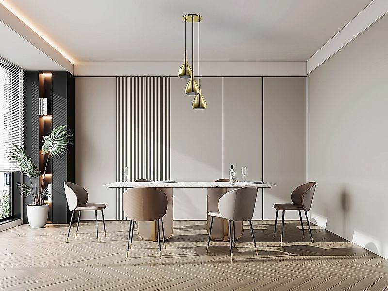 Deckenleuchte - Metall - 3 Lampenschirme - 36 x 138 cm - Goldfarben glänzen günstig online kaufen