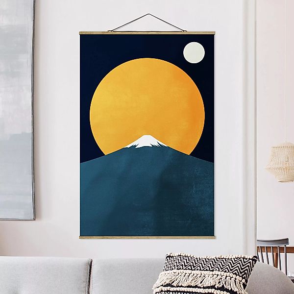 Stoffbild mit Posterleisten Sonne, Mond und Berge günstig online kaufen