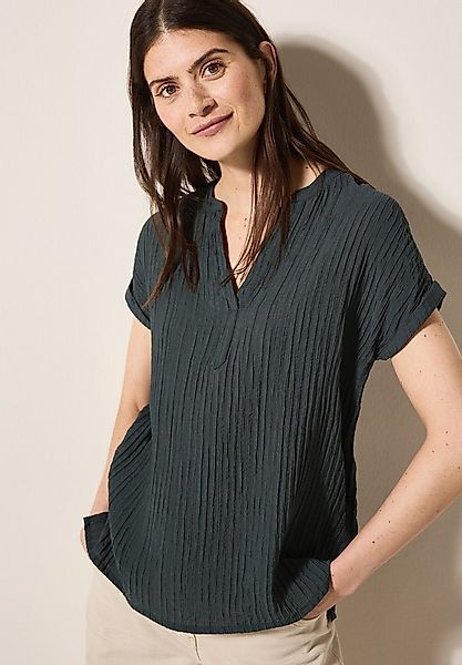 CECIL Kurzarmbluse mit geschlitztem Ausschnitt und Streifenstruktur günstig online kaufen
