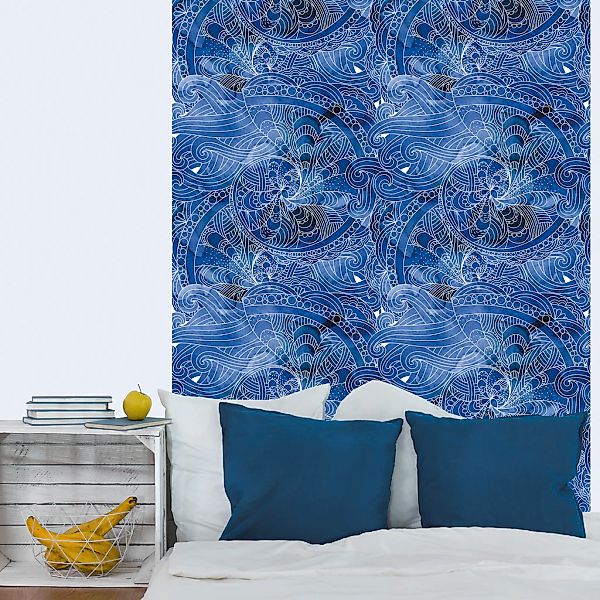 queence Vinyltapete »Muster-Blau«, bedruckt-Motiv-botanisch-floral-gemuster günstig online kaufen
